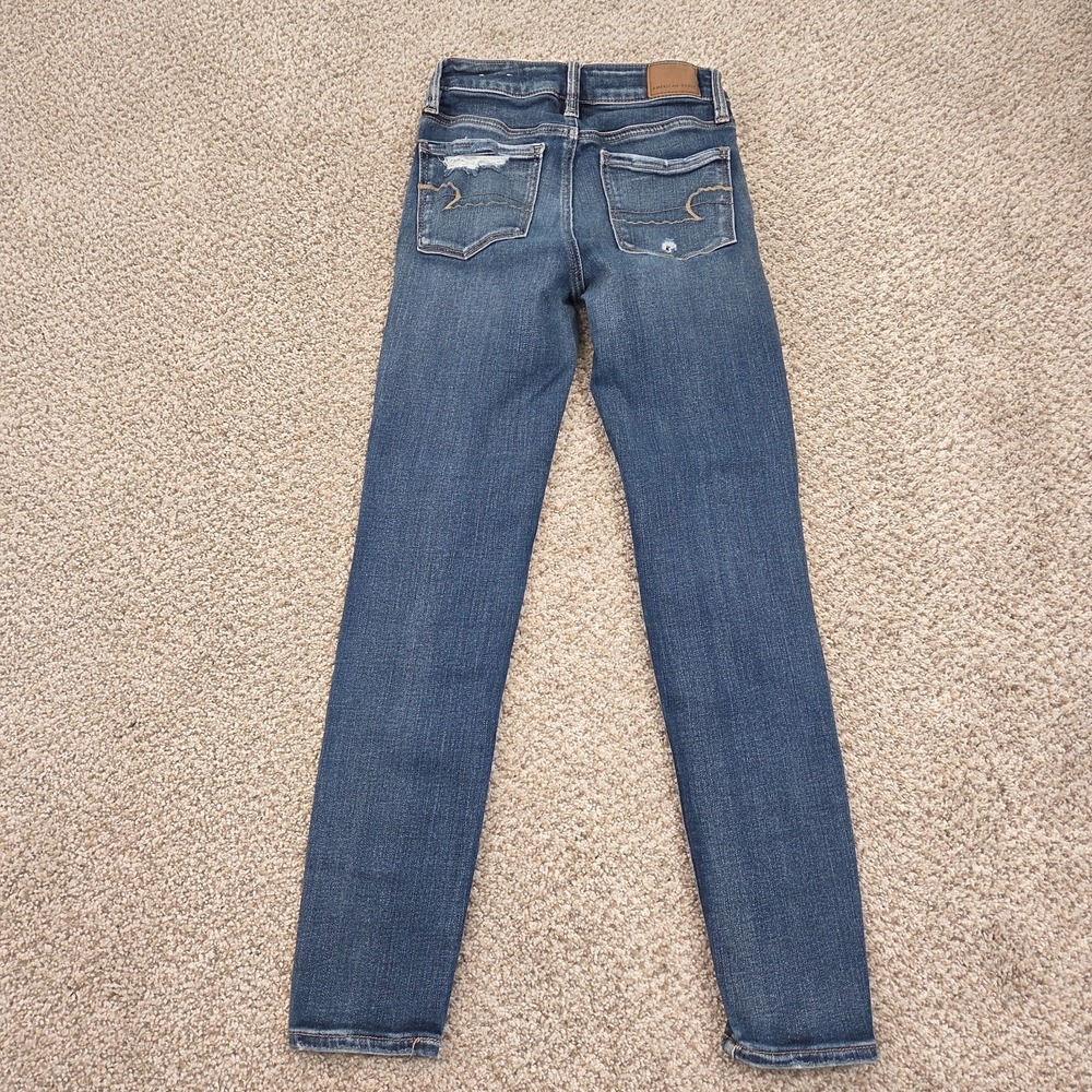 American Eagle Jegging Women 00 short Blue Hi-Rise Next Level Stretch Distressed - Picture 3 of 5